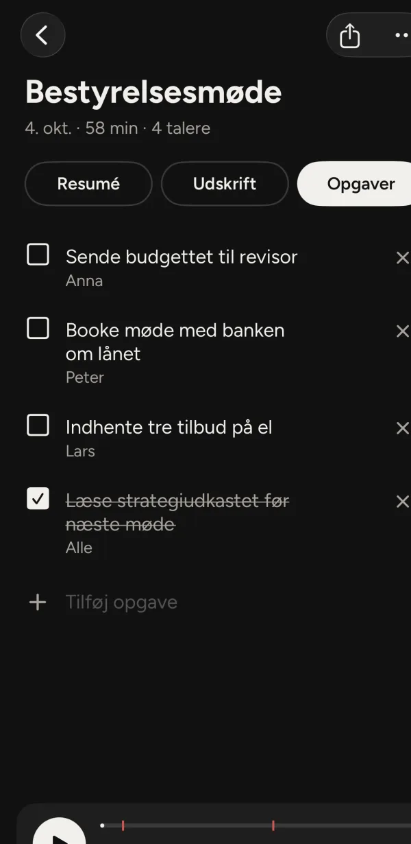Opgaverne fra mødet