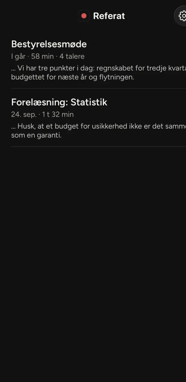 Søgning efter budget i alle møder