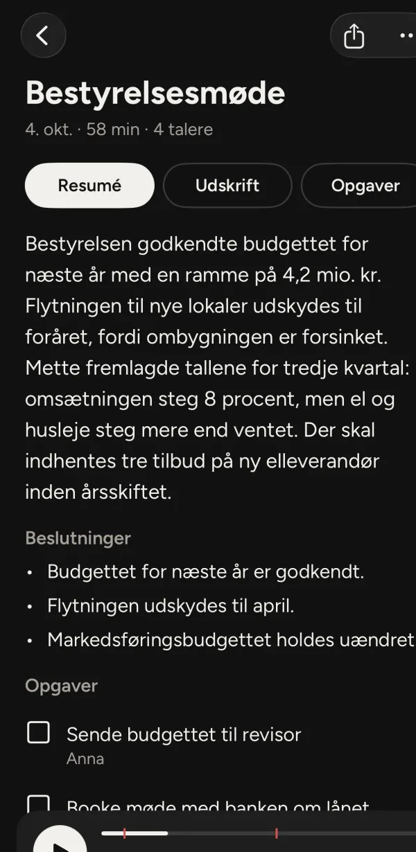 Resuméet af et bestyrelsesmøde