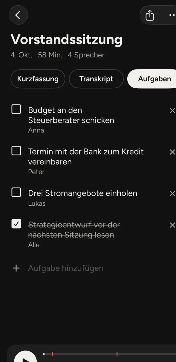 Die Aufgaben aus der Sitzung