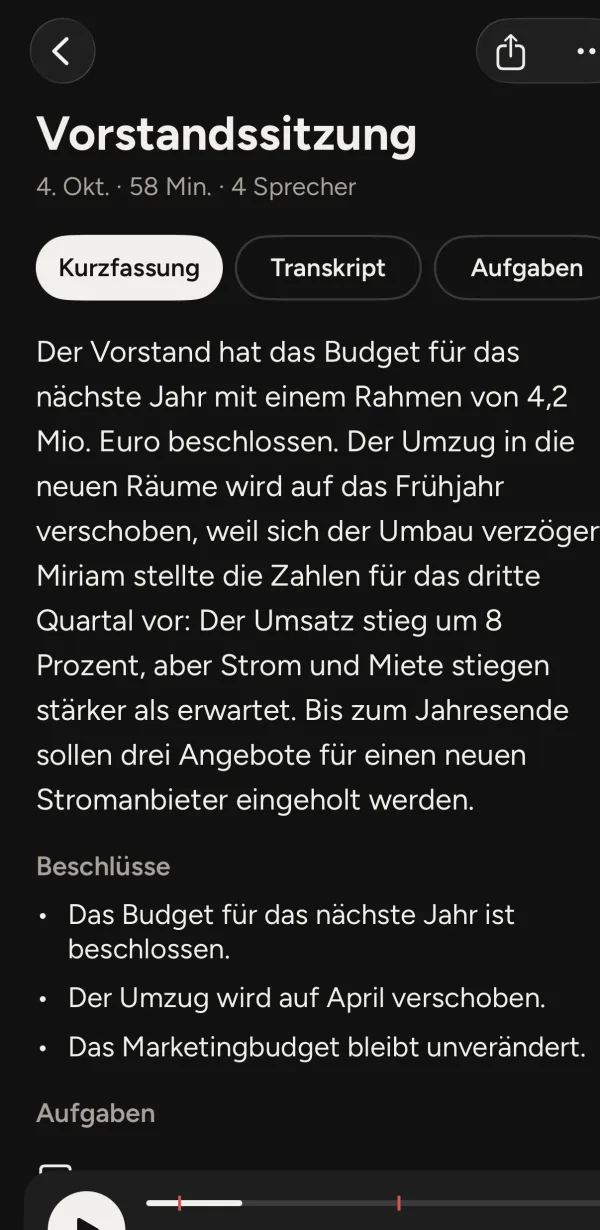 Die Zusammenfassung einer Vorstandssitzung
