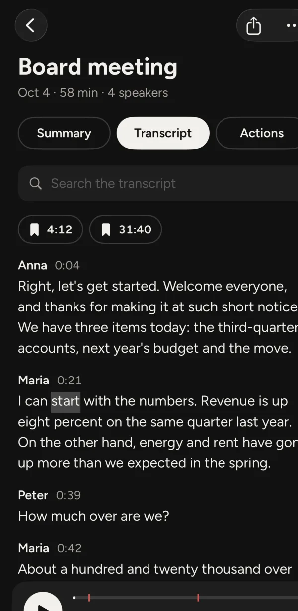 The meeting transcript with speaker names
