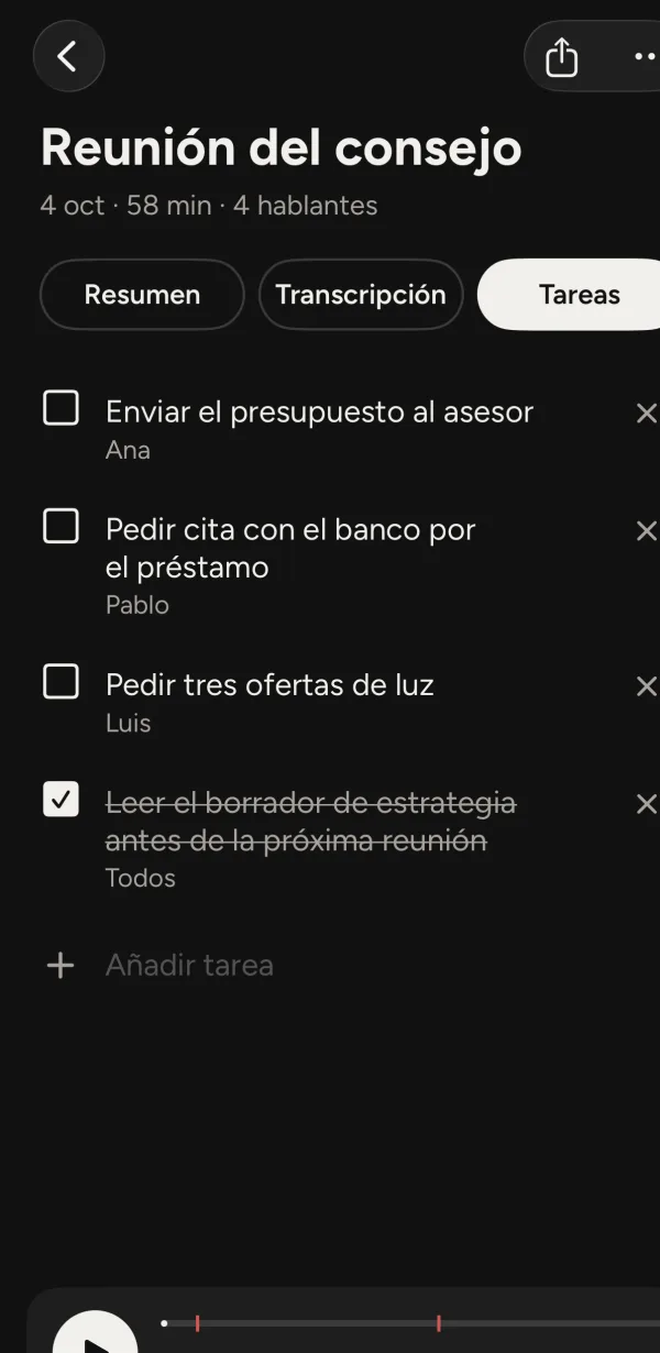 Las tareas de la reunión