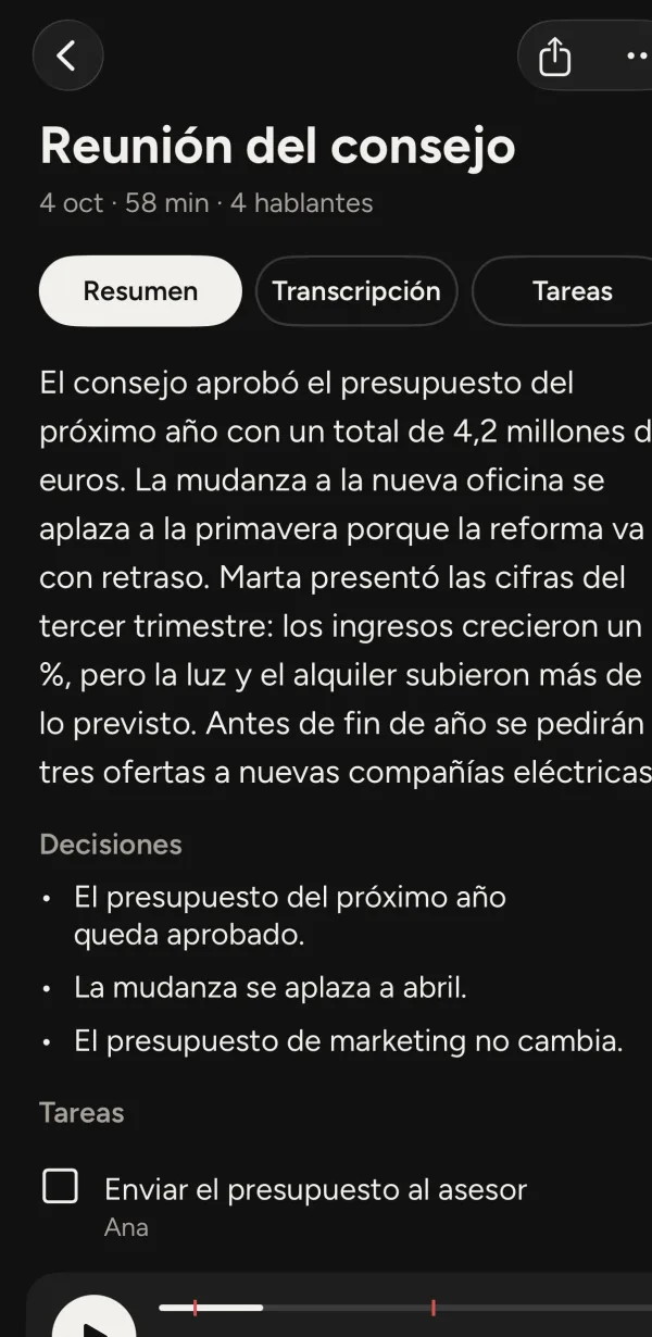 El resumen de una reunión del consejo