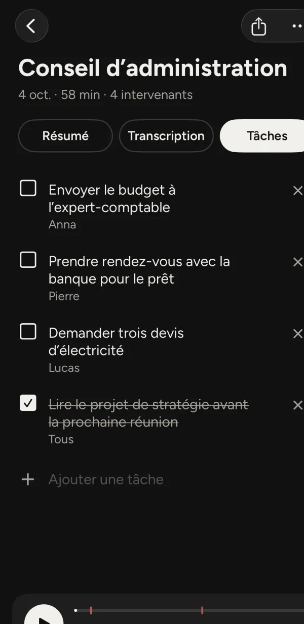 Les tâches issues de la réunion