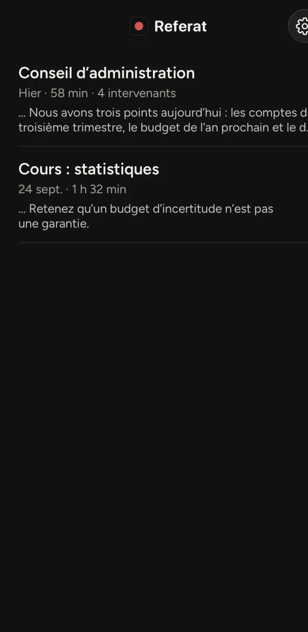 Une recherche du mot budget dans toutes les réunions
